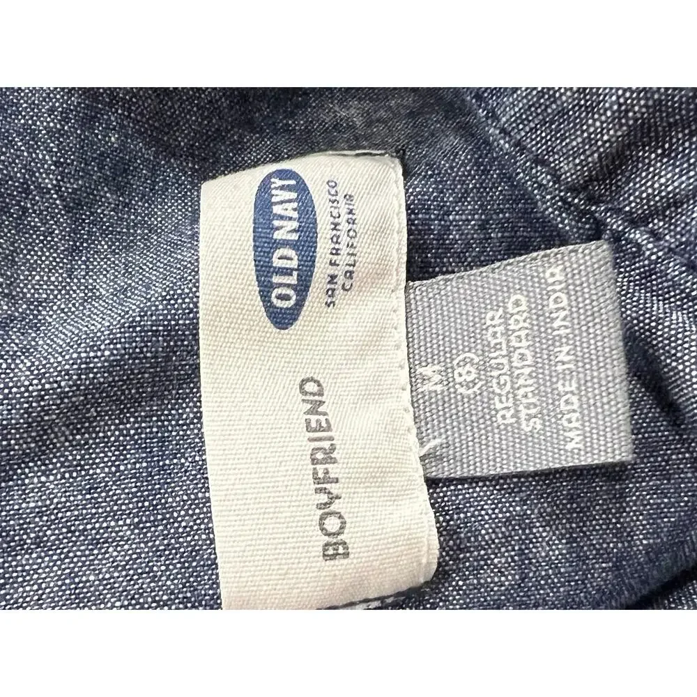 Old Navy Boys Shirt Size M Blue Button Front Embroidery Chest Pockets (A00)